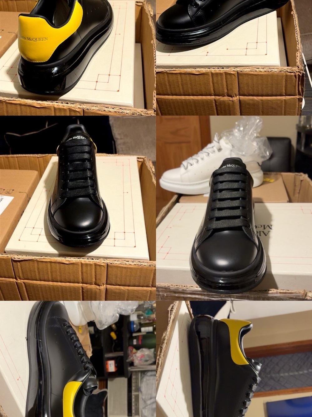Alexander McQueen Black Leather Sneakers with Yellow Heel Panel - Picture 1 of 7